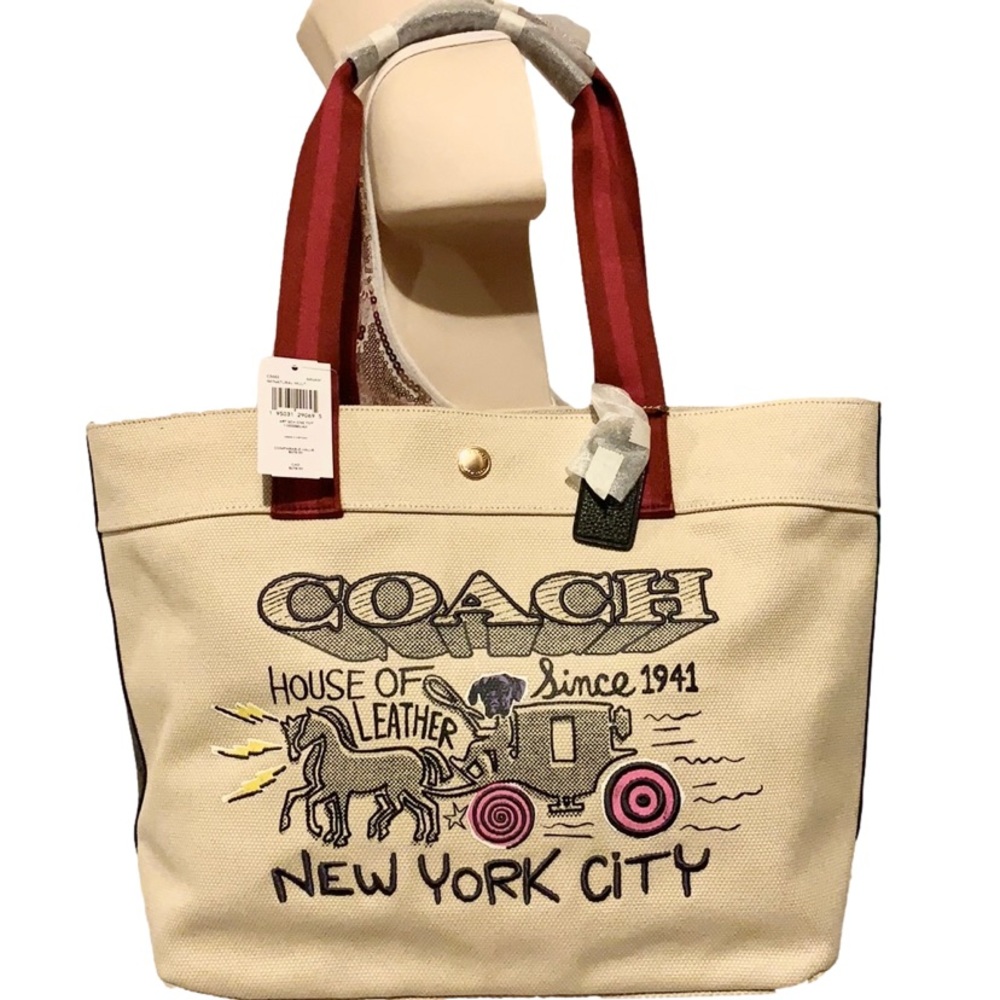 🌻 COACH C5683 🌻 NATURAL MULTI ART SCHOOL CANVAS TOTE